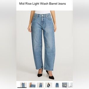 Express Mid Rise Light Wash Barrel Jeans - Light Blue